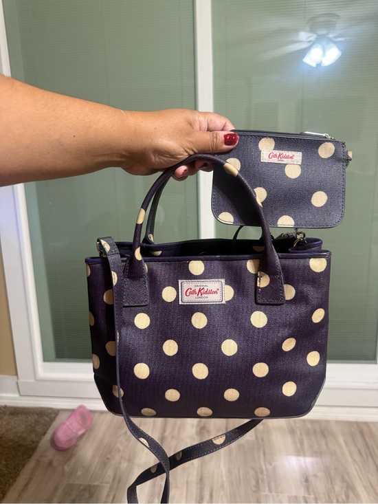 Cath Kidston Handbags - Cath Kidston Navy Polka Dot Mini Tote with Wrist Pouch